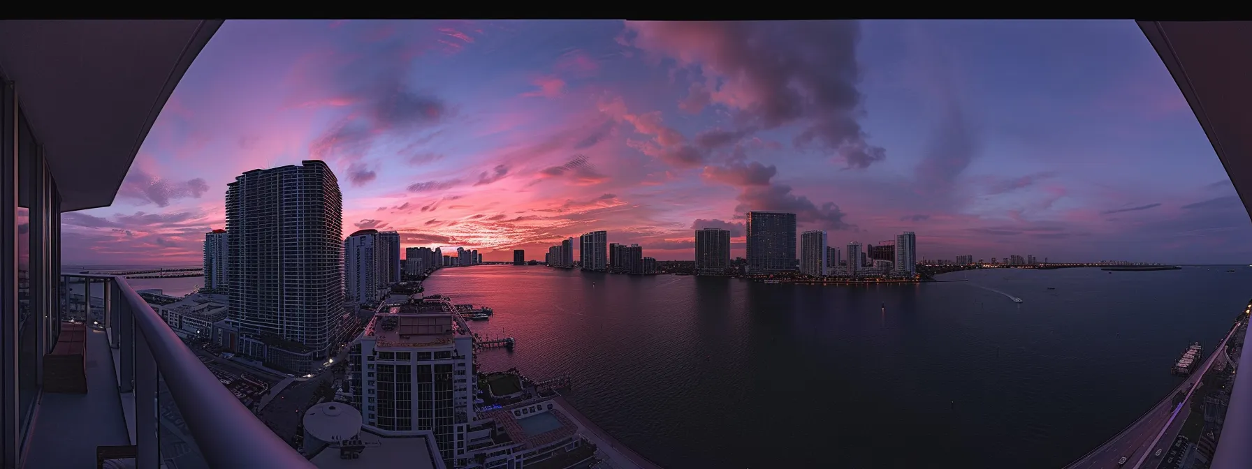 a panoramic view of miami's vibrant skyline featuring modern high-rise buildings against a twilight sky, framed by chic, stylish apartments, setting the stage for an exploration of the dynamic real estate market.